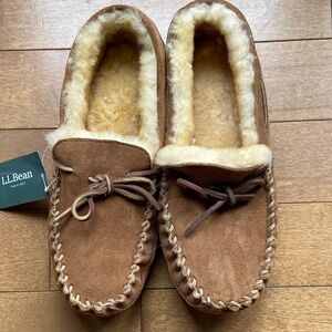 L.L. Bean Men's Brown Shearling Lined Loafers lamb fur